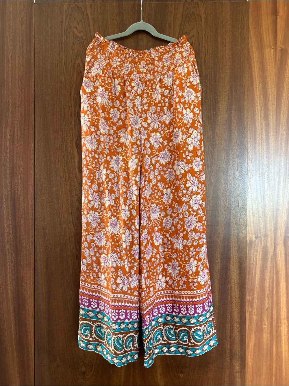 Maeve Orange Floral Wide-Leg Pants with Multicolor Border